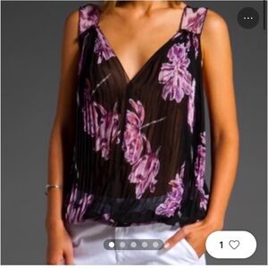 Free People Chiffon Hibiscus Floral Accordion Pleated Sheer Sleeveless Top